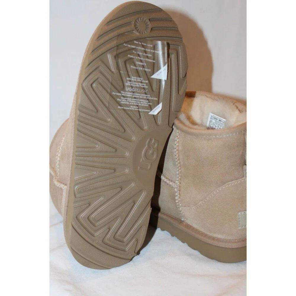 UGG CLASSIC MIN SUEDE‎ SHEARLING LINED BOOTS SAND NEW YOUTH 5 WOMEN 6.5-7